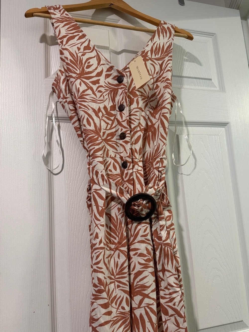 Monteau Rust Leaf Print Midi Dress